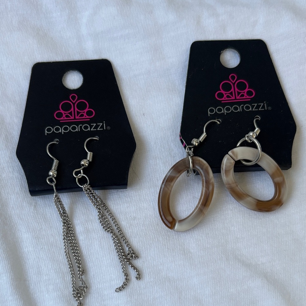 Paparazzi Silver Chains and Tan Hoops Earrings